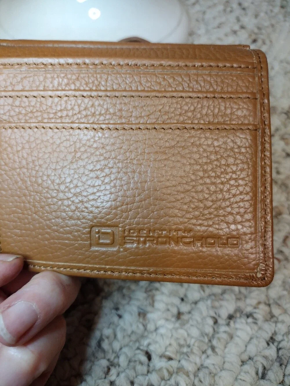 Identity Stronghold RFID Protected Tan Pebbled Leather Buckle Decorated Wallet